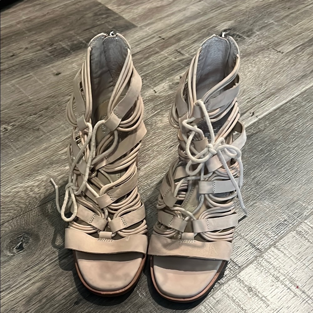 Vince Camuto Cream Lace Up Boots with Elegant Design